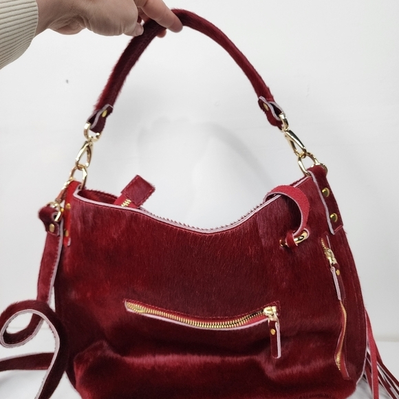 Red Leather Calf Hair Shoulder Bag. Native - Picture 3 of 4